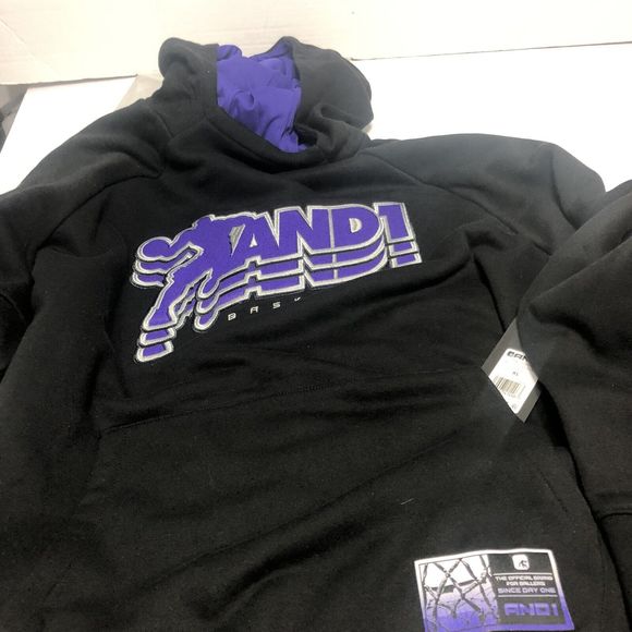 And1 Sweatshirt XL Extra Large Baseline Black Purple Basketball Hoodie Pullover - Picture 4 of 5